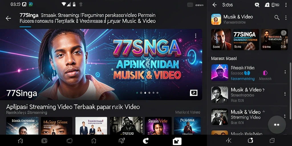 Tampilan antarmuka aplikasi 77SINGA untuk Streaming Video yang user-friendly.