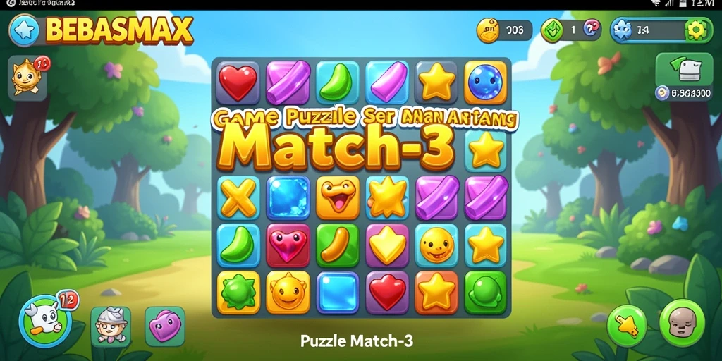 Tampilan antarmuka BEBASMAX dengan level Puzzle Match-3 yang menarik.