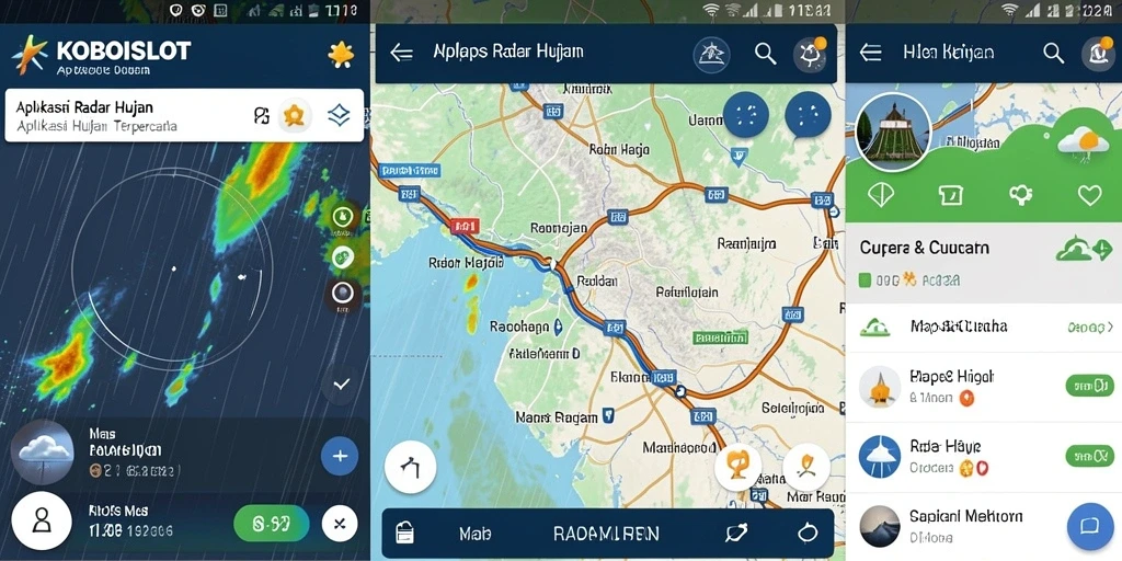 Tampilan antarmuka aplikasi Radar Hujan KOBOISLOT yang informatif.